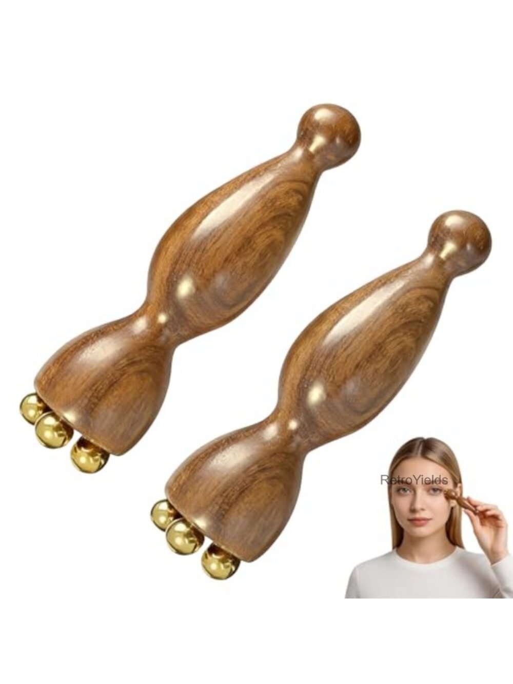 2 Pack Wooden Eye Massager Ice Roller Facial Tool Acupressure Gua Sha